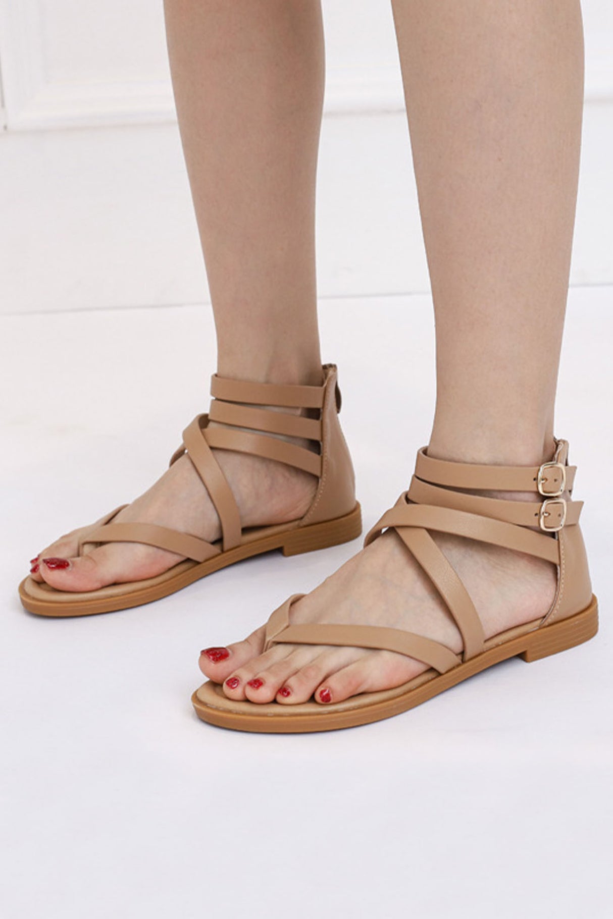 Buckle Ankle Strap Zipper Thong Sandals