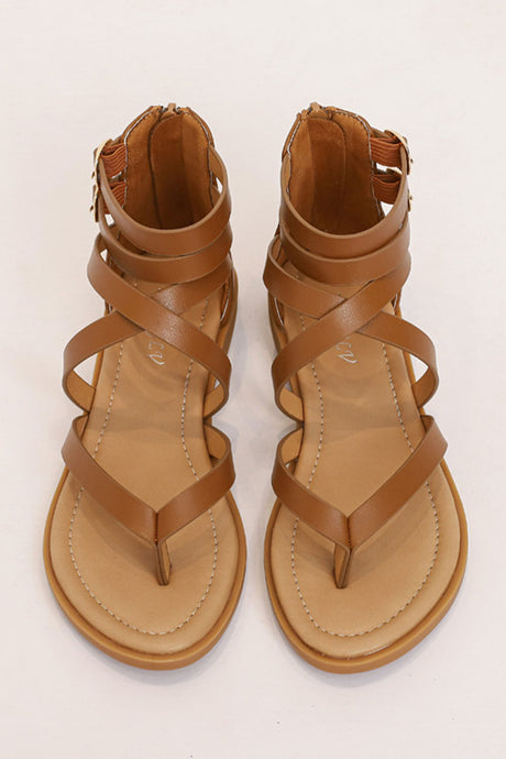 Buckle Ankle Strap Zipper Thong Sandals