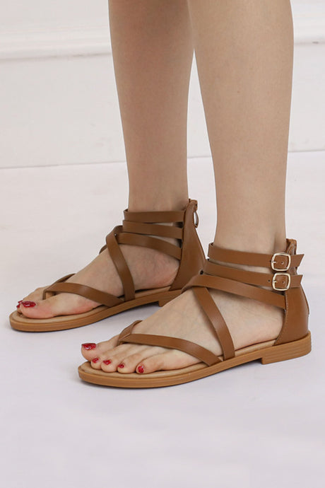 Buckle Ankle Strap Zipper Thong Sandals