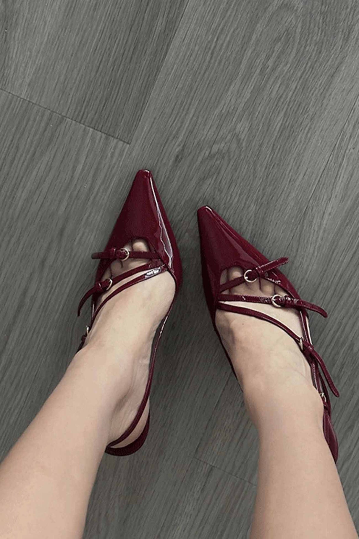 Buckle Pointed Toe Slingback High Heels