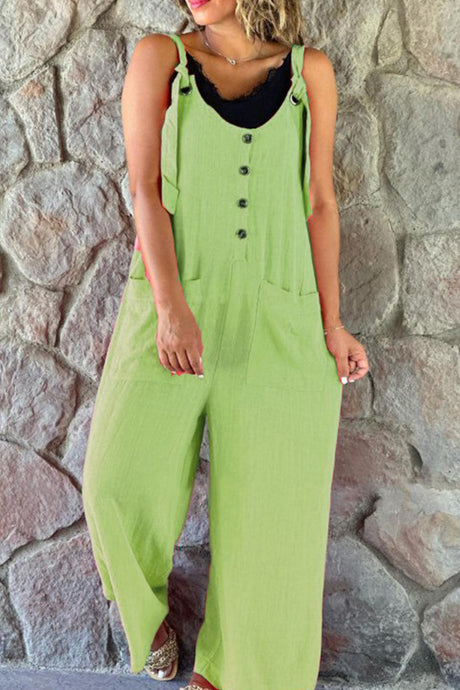 Button Straps Solid Jumpsuits