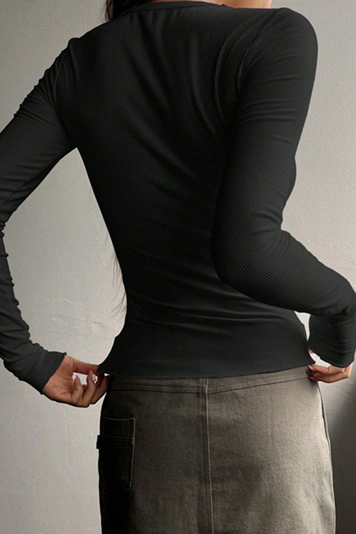 Arolora button-down-slim-fit-ribbed-tops