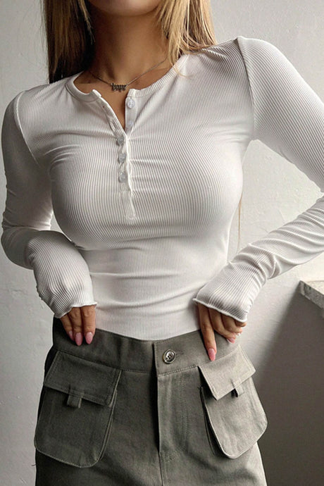 Arolora button-down-slim-fit-ribbed-tops