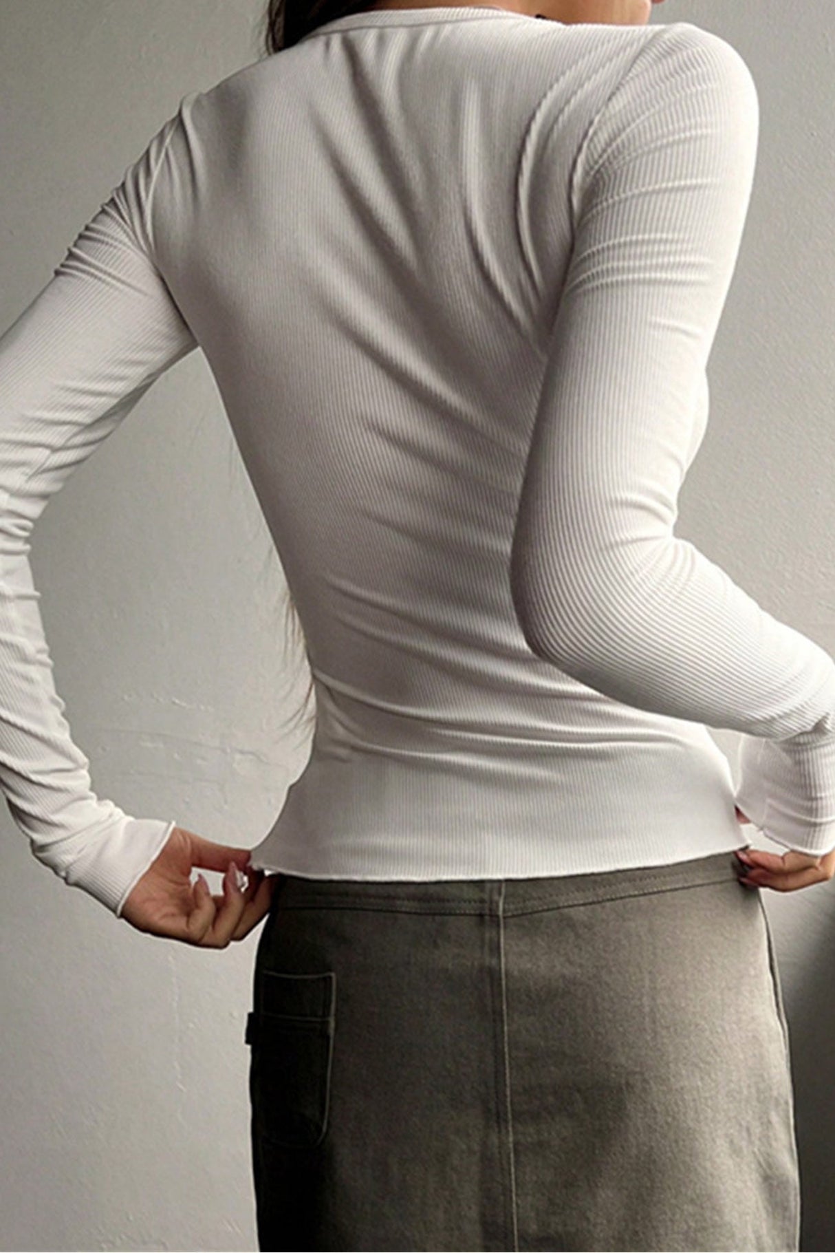 Arolora button-down-slim-fit-ribbed-tops