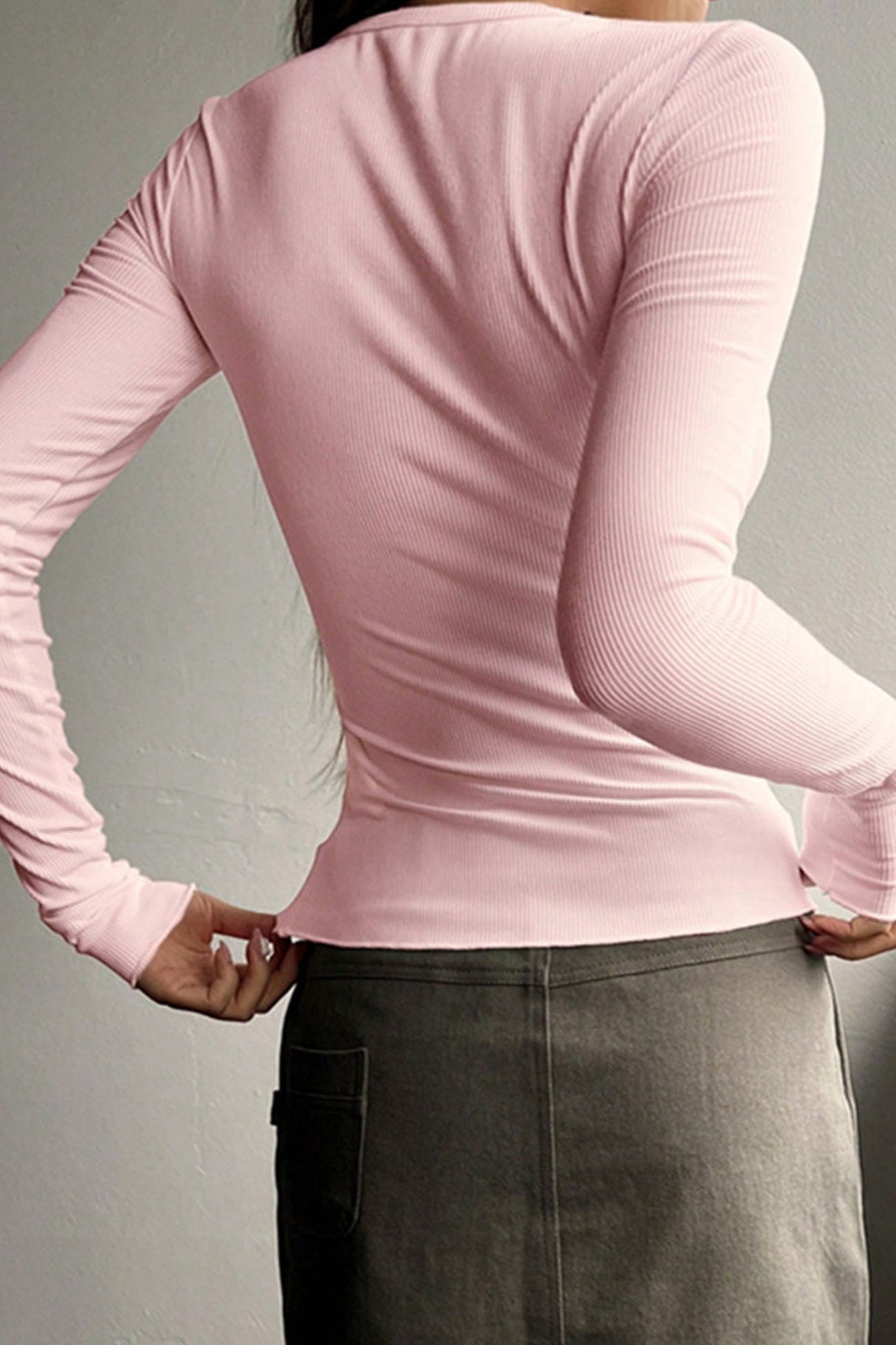 Arolora button-down-slim-fit-ribbed-tops