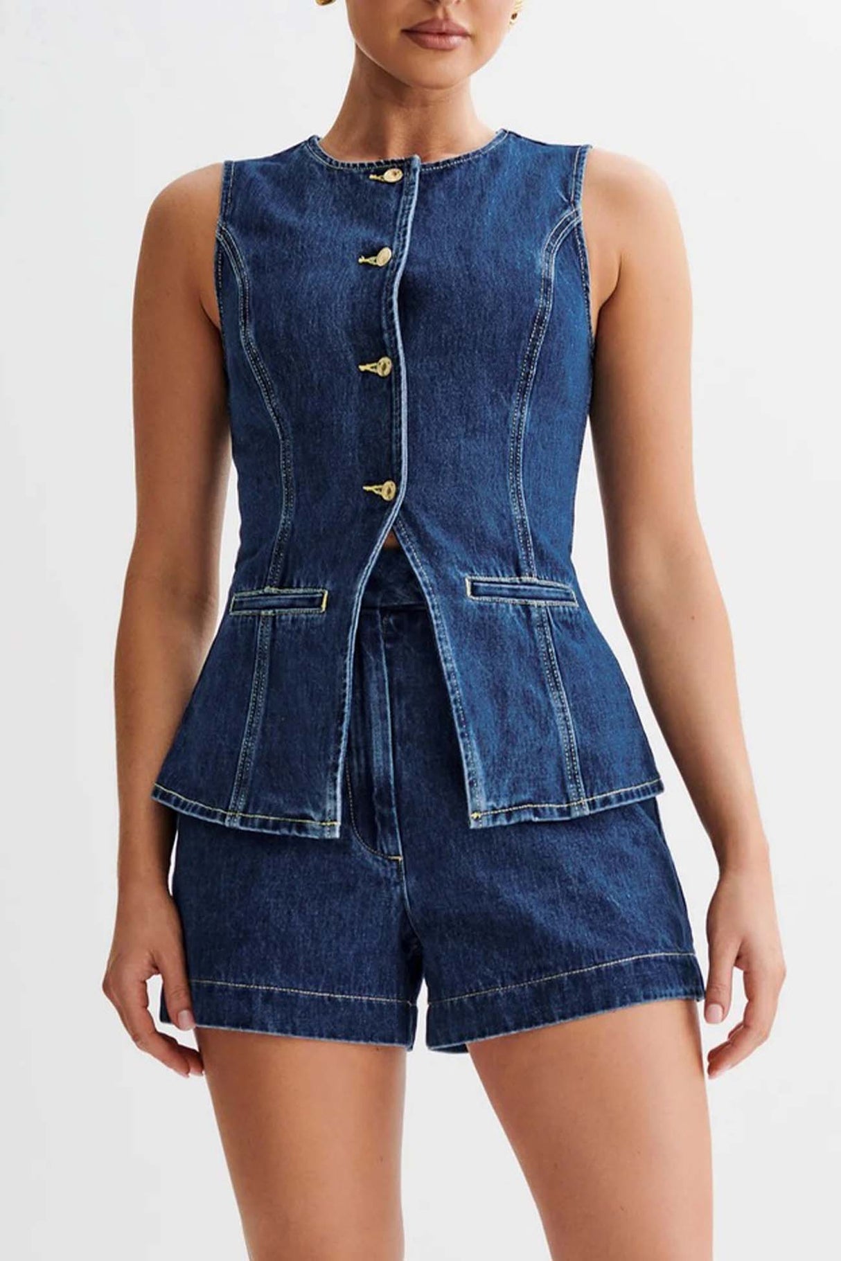 Arolora button-down-tank-tops-shorts-denim-set