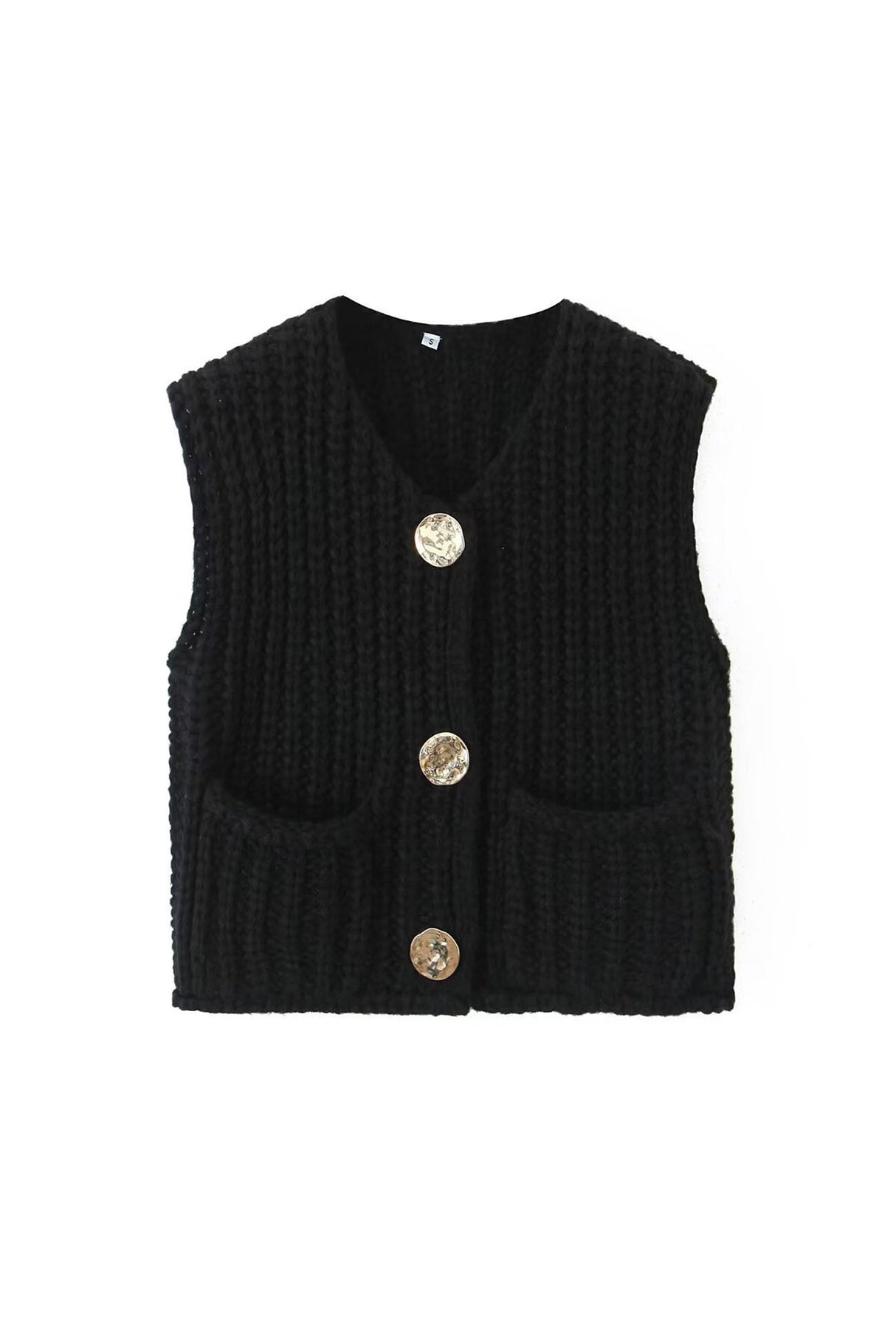 Arolora button-front-sleeveless-pocket-knit-cardigan