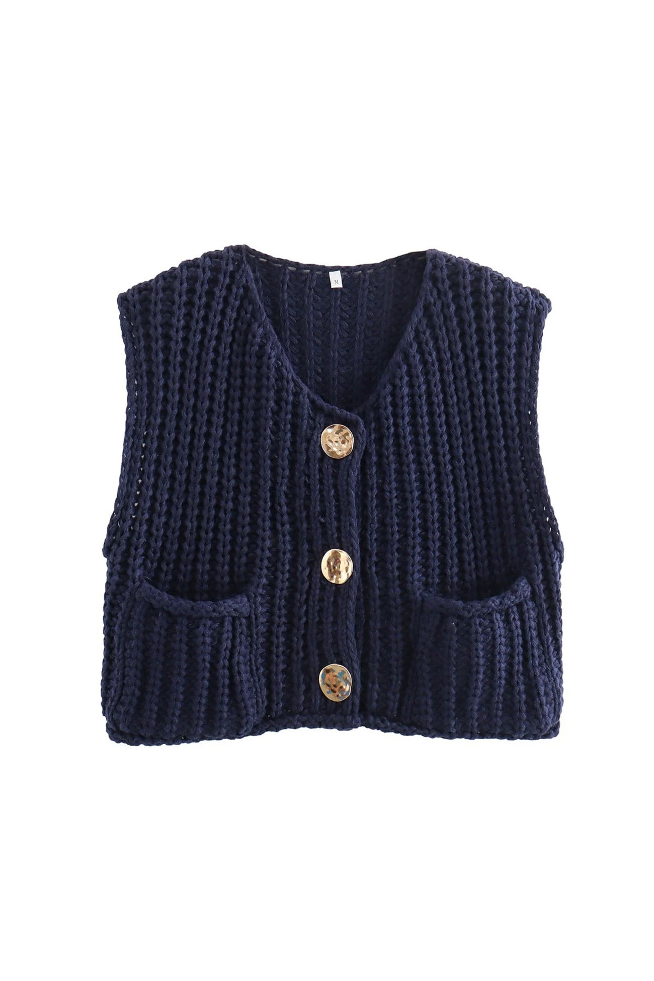 Arolora button-front-sleeveless-pocket-knit-cardigan