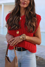 Arolora button-front-sleeveless-pocket-knit-cardigan