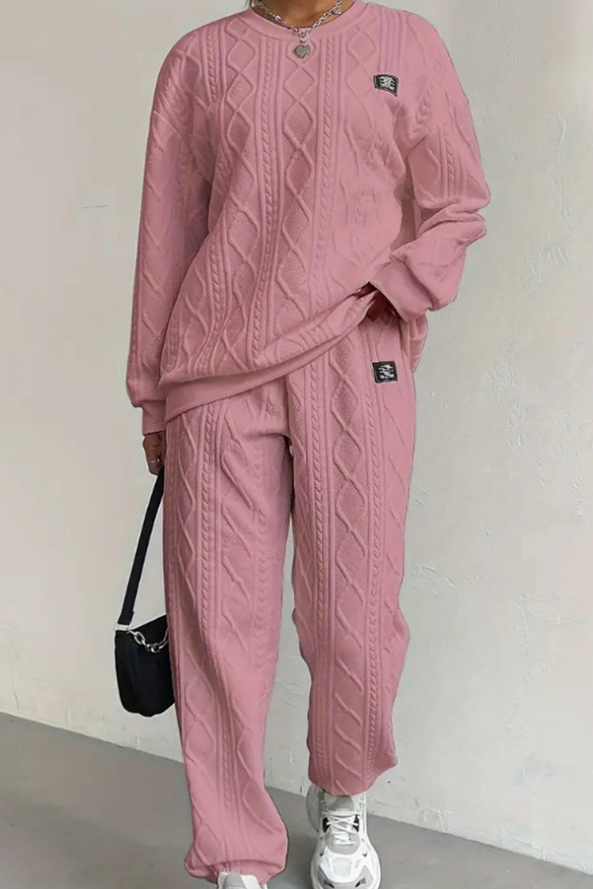 Cable Knit Crew Neck Sweatshirt Set