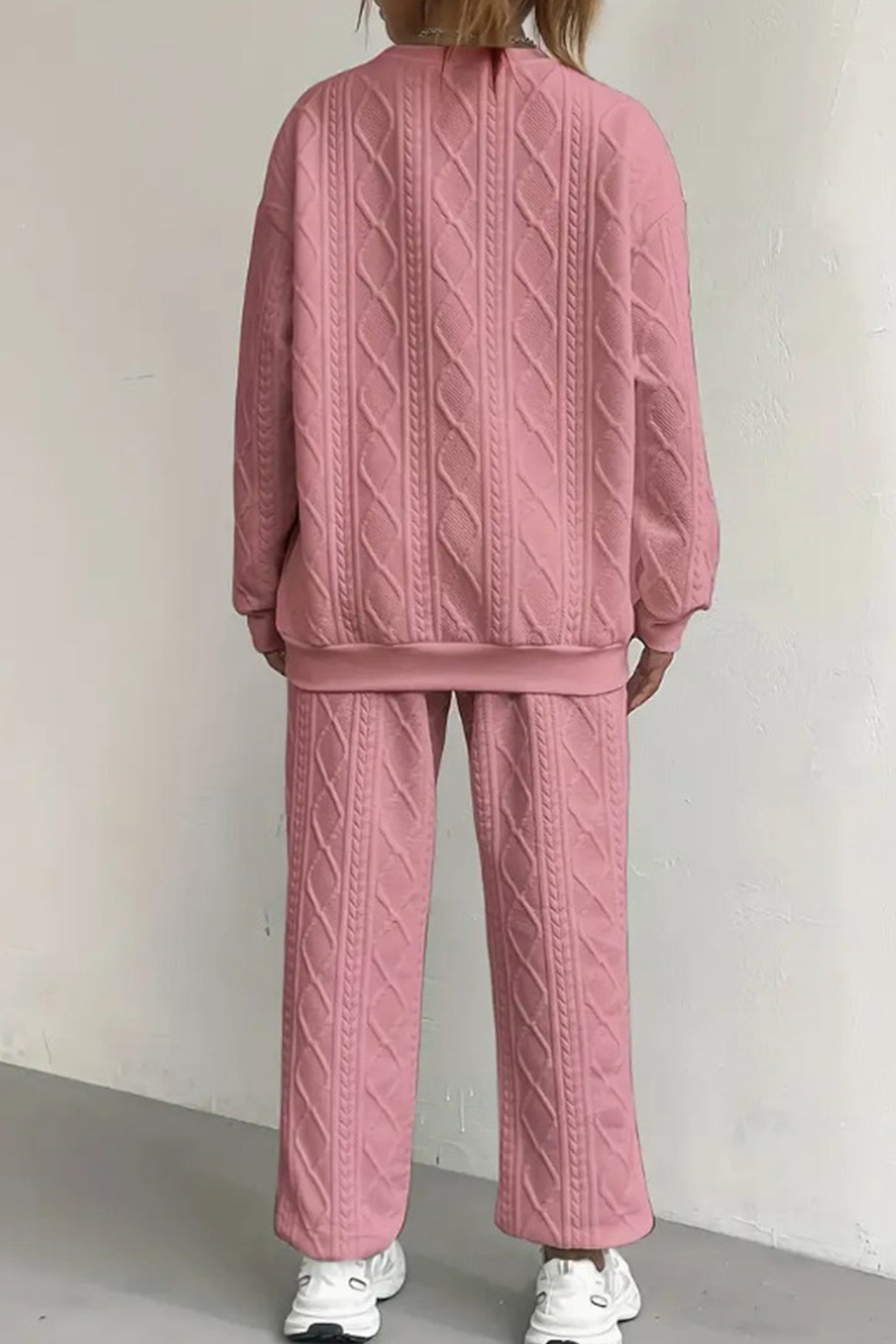 Cable Knit Crew Neck Sweatshirt Set