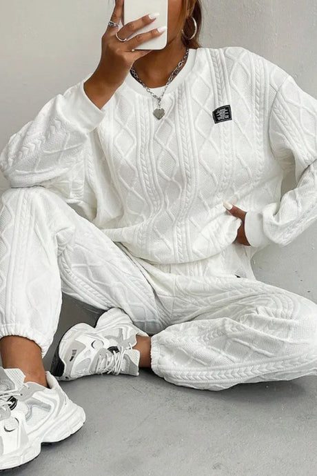 Cable Knit Crew Neck Sweatshirt Set