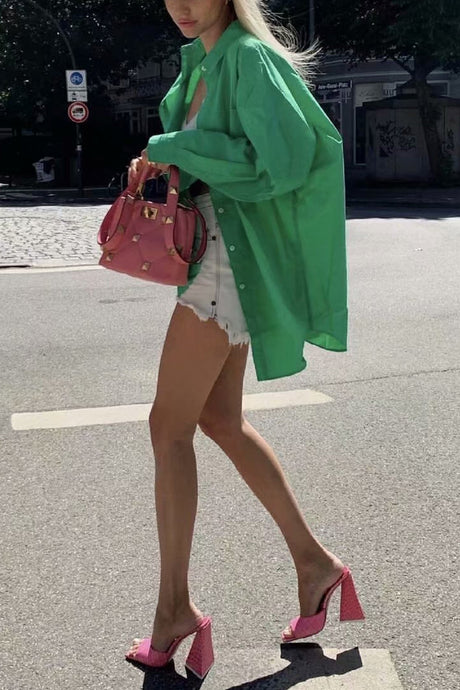 Candy Color Mid-length Cotton Blouse