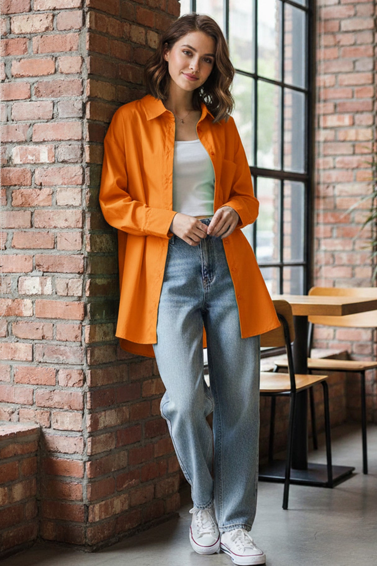 Candy Color Mid-length Cotton Blouse