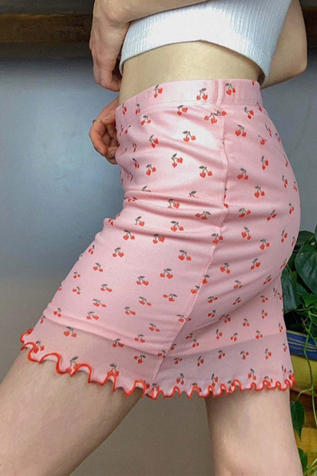 Arolora cherry-printed-mesh-mini-skirt