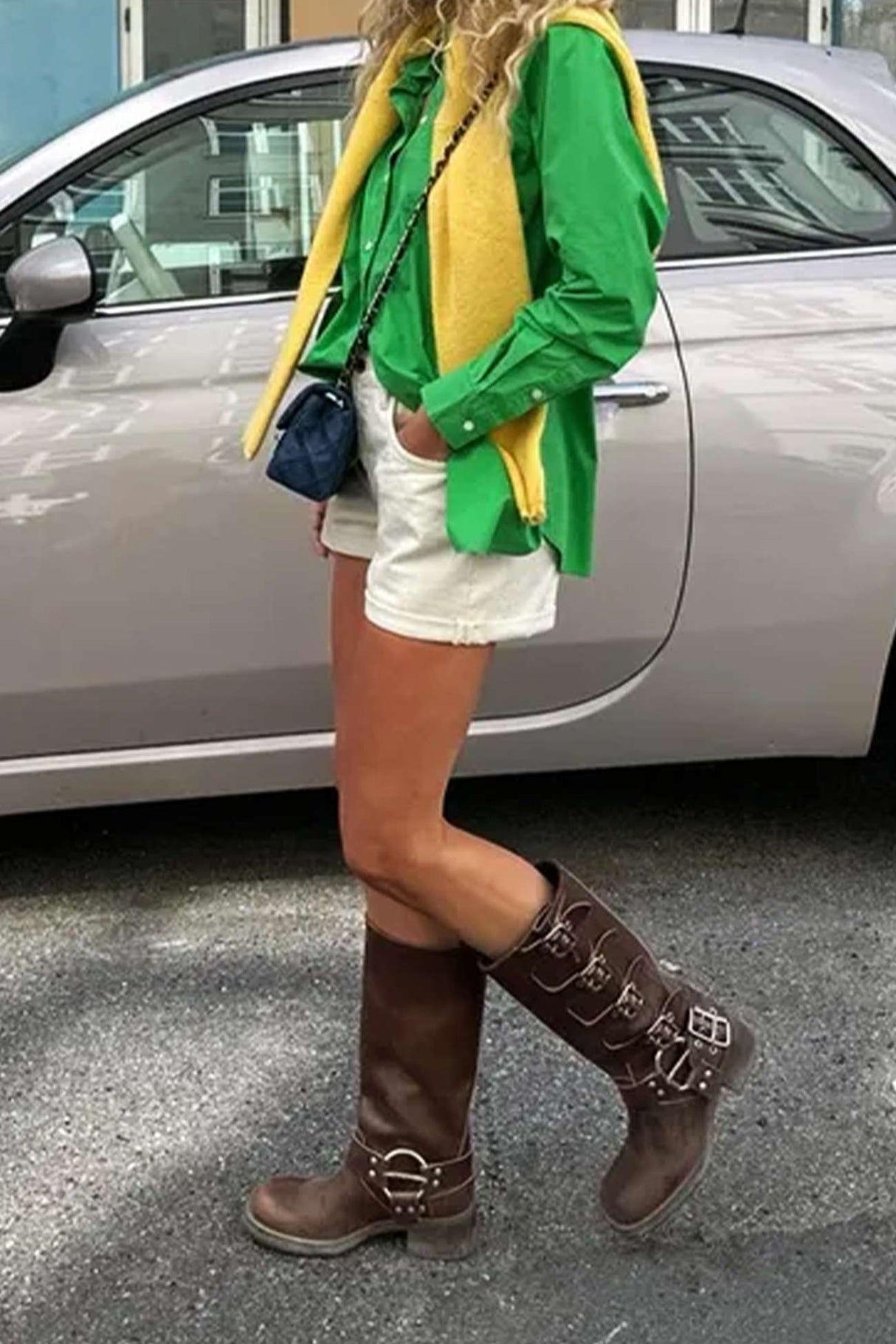 Arolora Chunky Heel Buckle Moto Boots