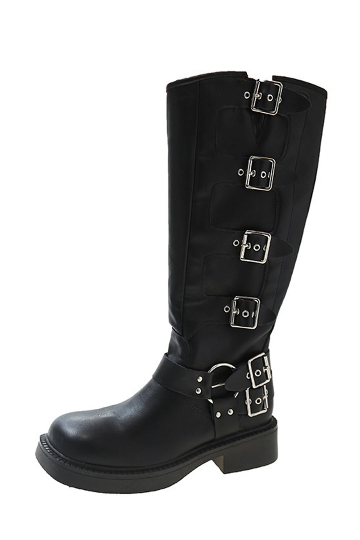 Arolora Chunky Heel Buckle Moto Boots
