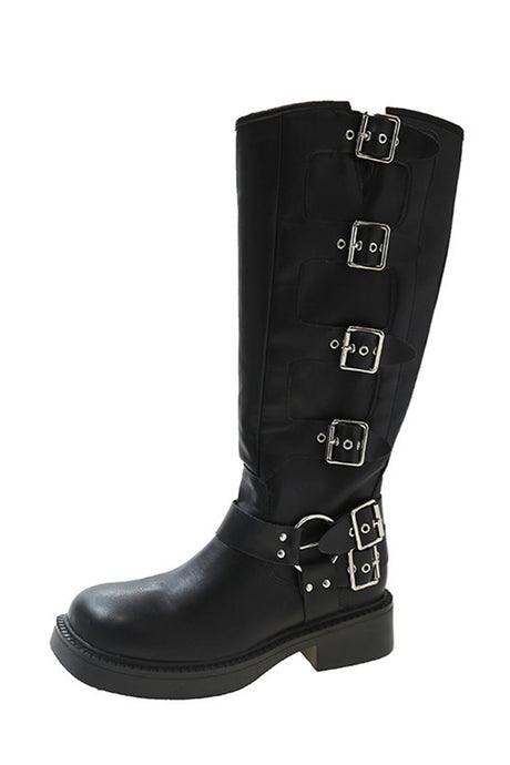 Arolora Chunky Heel Buckle Moto Boots