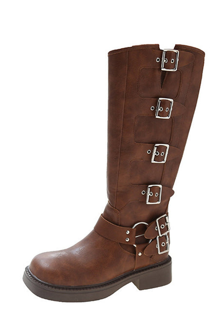 Arolora Chunky Heel Buckle Moto Boots
