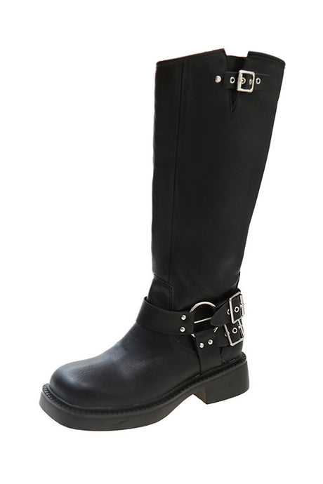 Arolora Chunky Heel Buckle Moto Boots