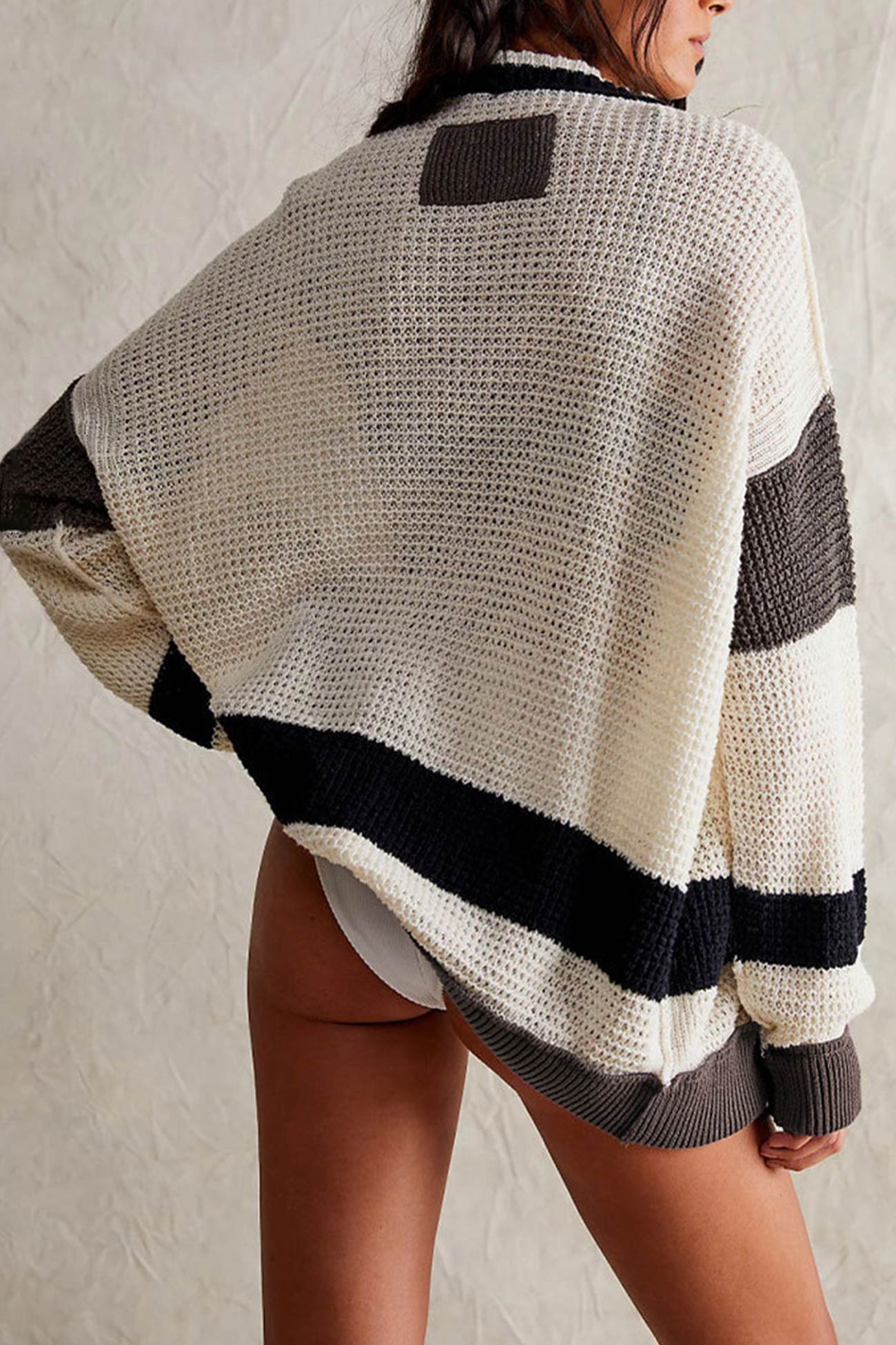 Color Splicing Button-down Cardigan