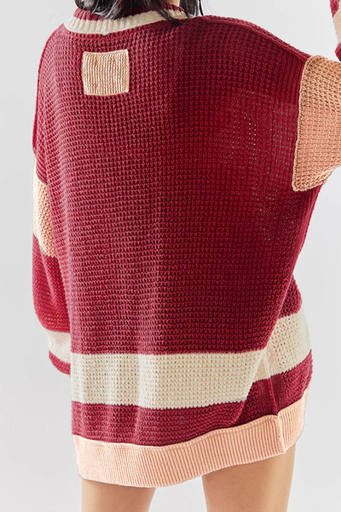 Color Splicing Button-down Cardigan