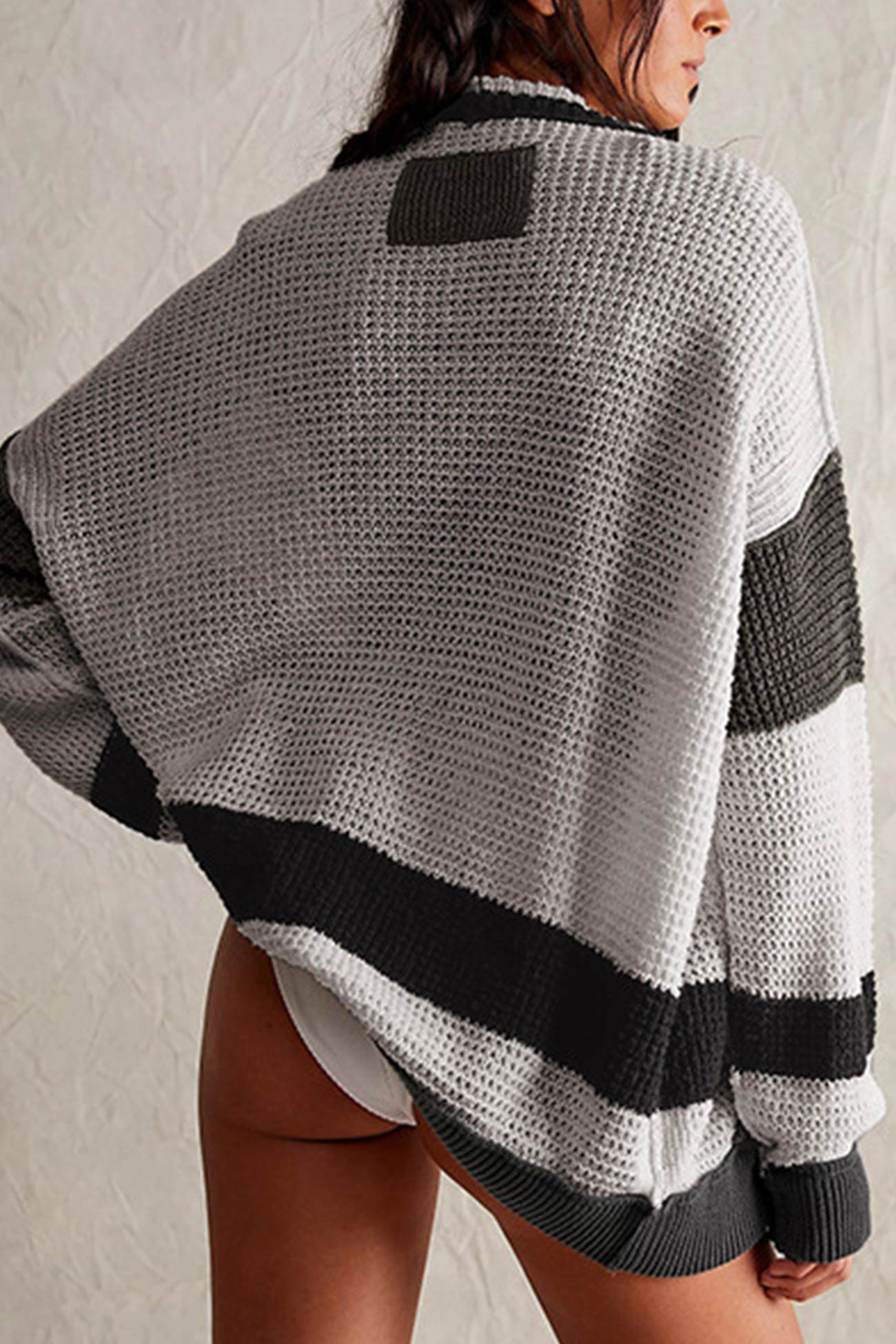 Color Splicing Button-down Cardigan