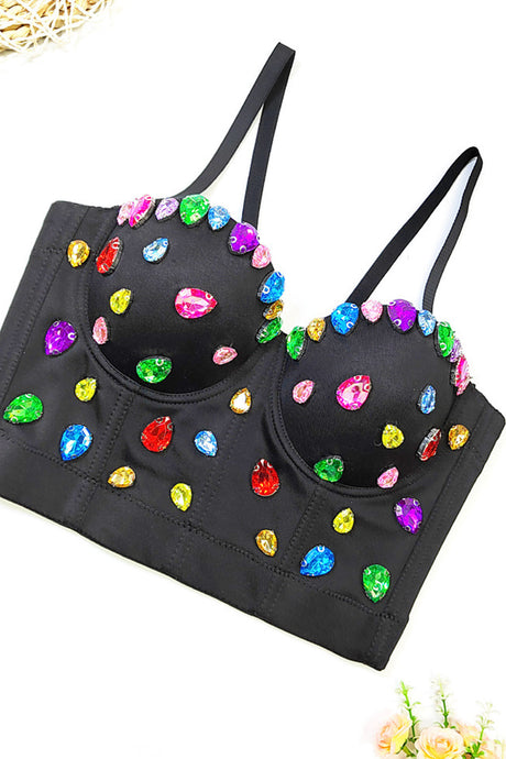 Colorful Rhinestone Corset Cami Top