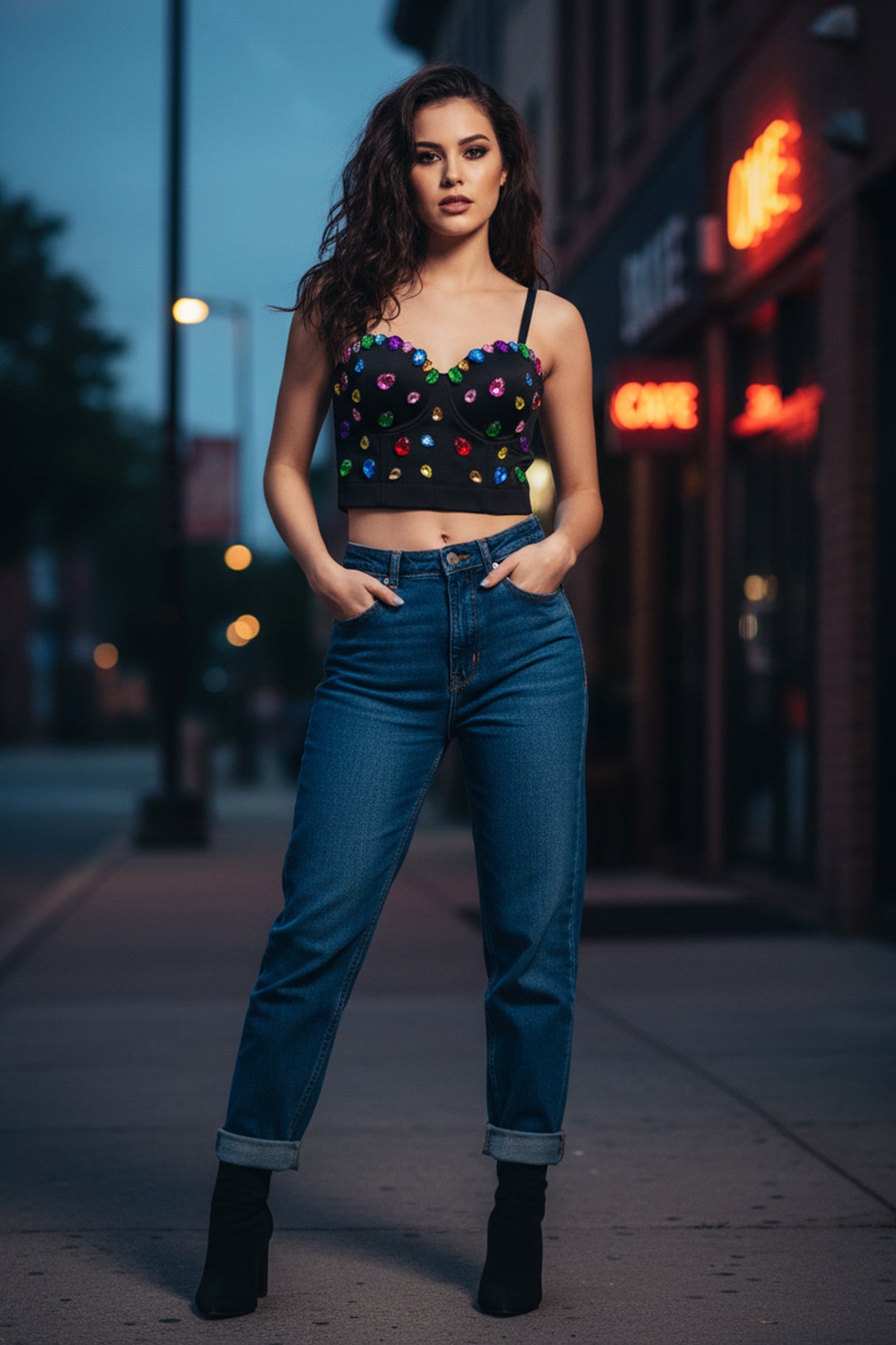 Colorful Rhinestone Corset Cami Top