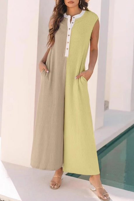 Arolora Contrast Color Sleeveless Jumpsuits