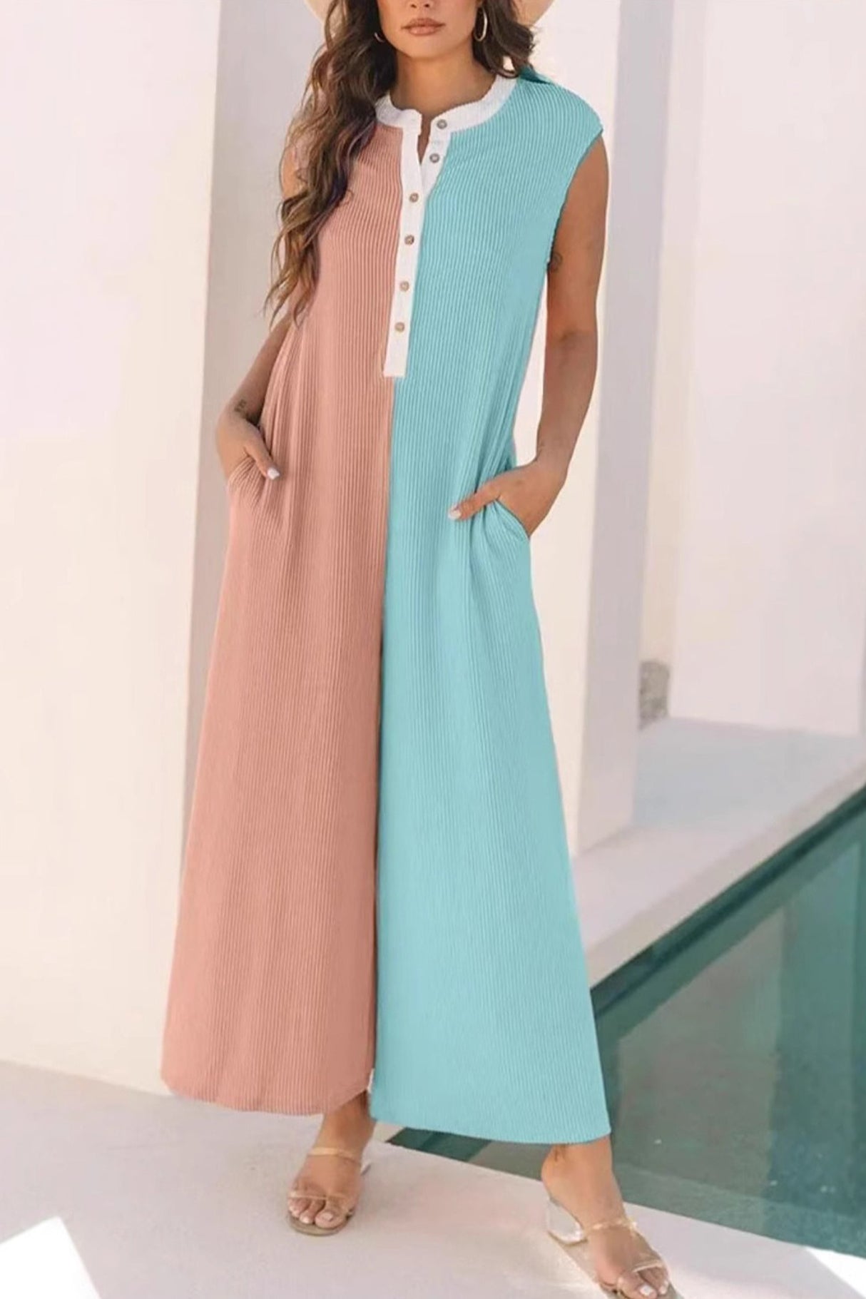 Arolora Contrast Color Sleeveless Jumpsuits