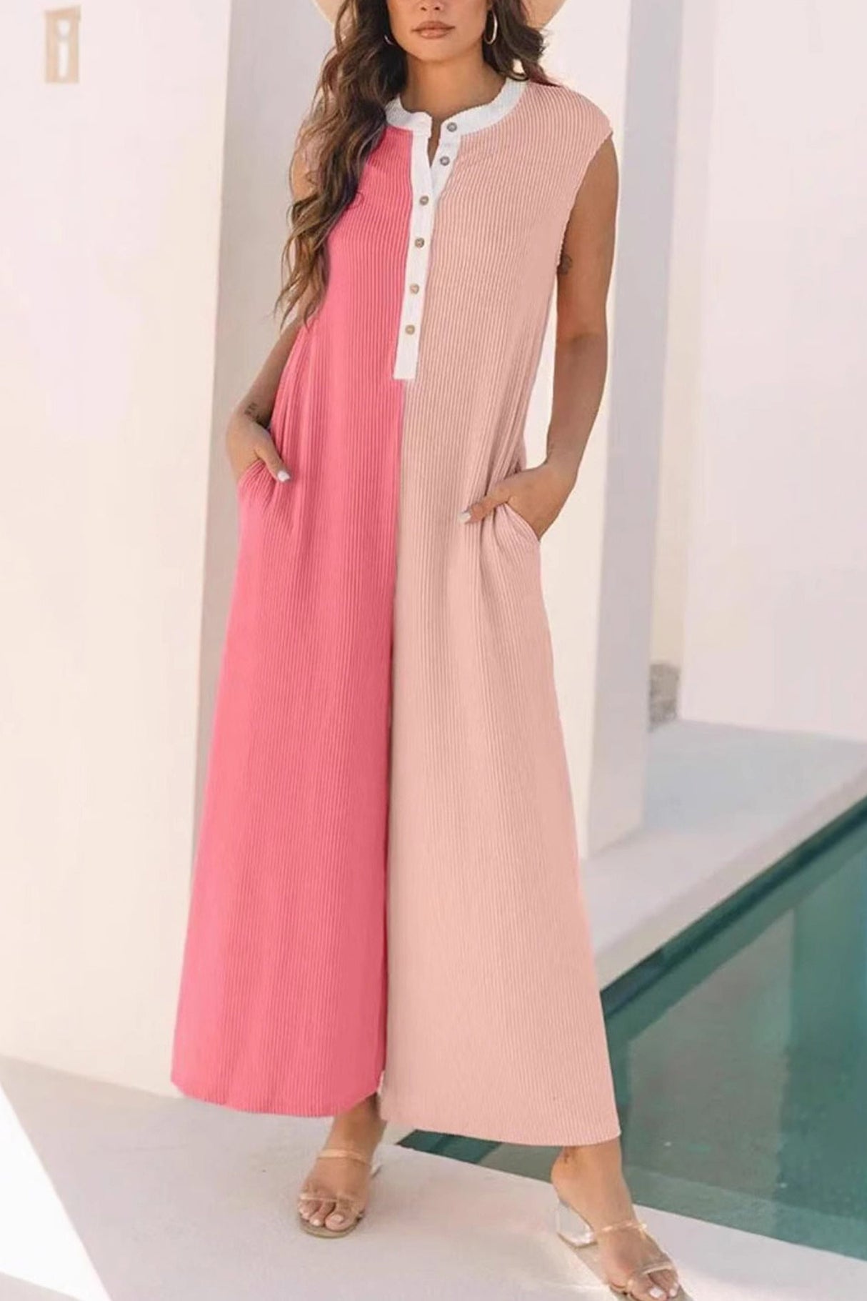 Arolora Contrast Color Sleeveless Jumpsuits