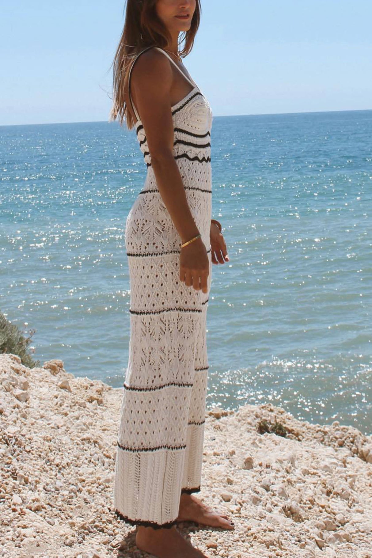 Contrast Hollow Out Knit Cami Dress