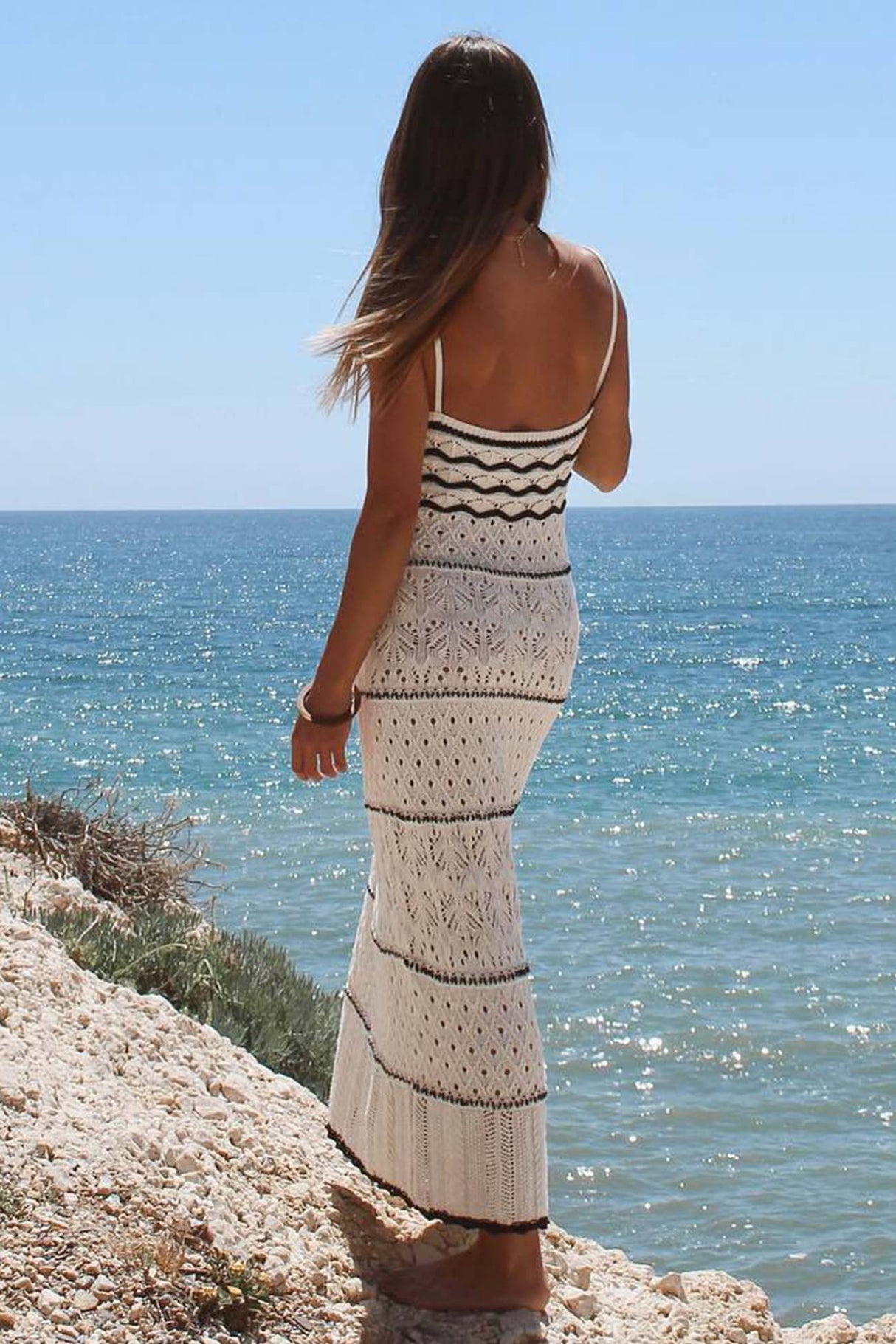 Contrast Hollow Out Knit Cami Dress