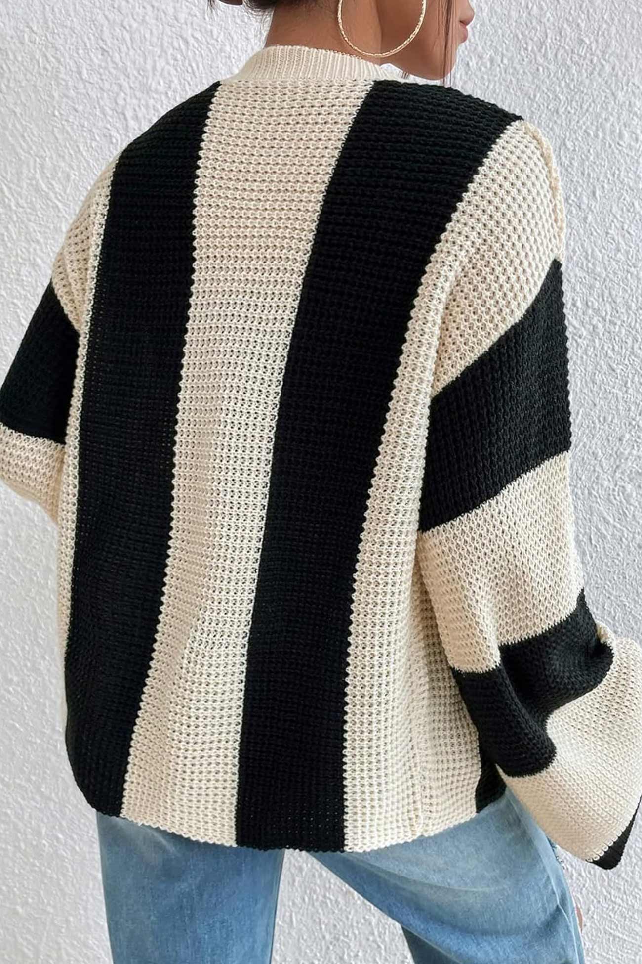 Contrast Striped Flare Sleeve Cardigan