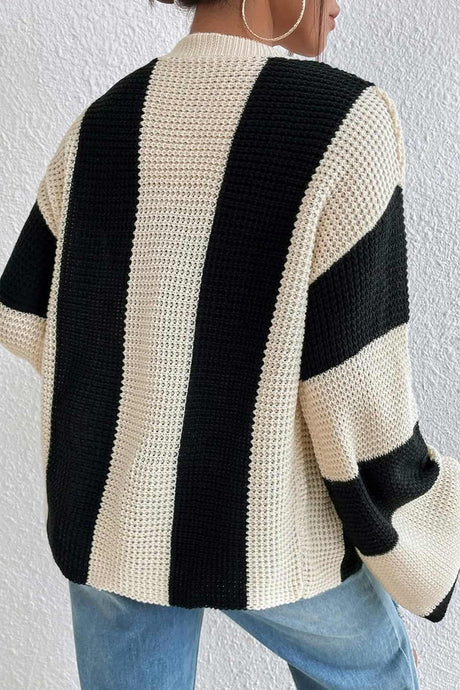 Contrast Striped Flare Sleeve Cardigan