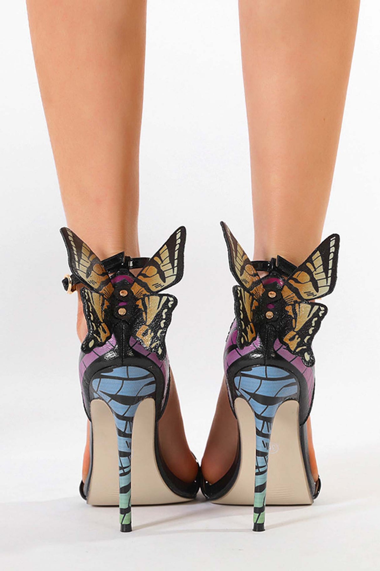 Contrast Butterfly Ankle Strap High Heels