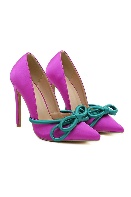 Contrast Color Pointed Toe Bow Pumps