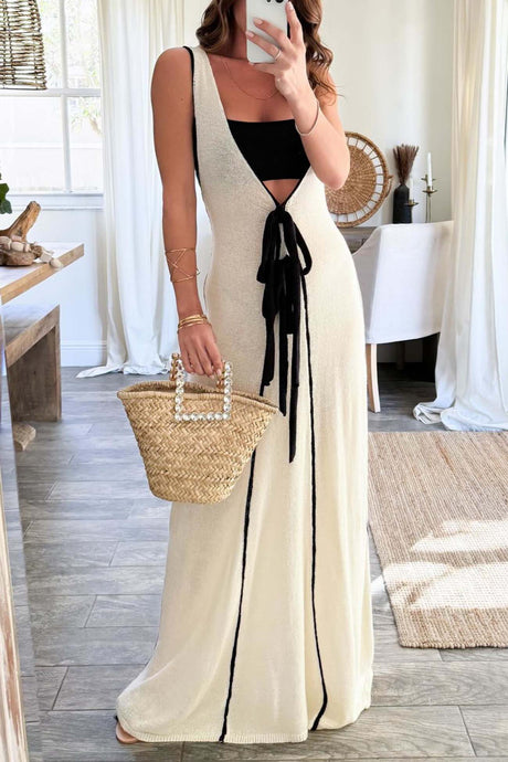 Arolora contrast-deep-v-neck-tank-dress