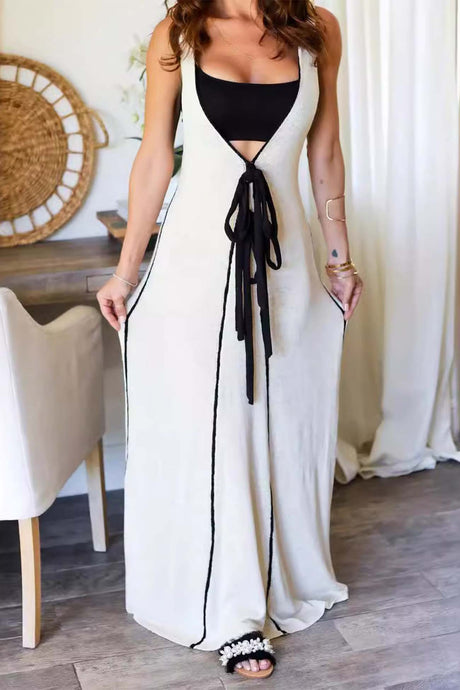 Arolora contrast-deep-v-neck-tank-dress