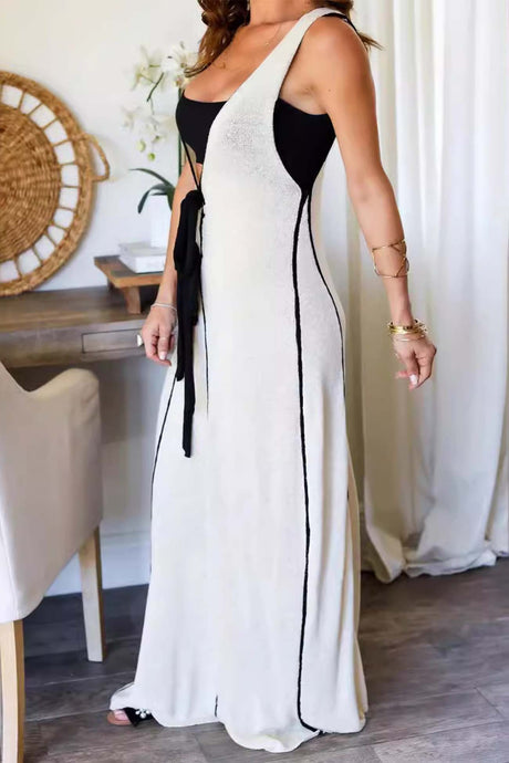 Arolora contrast-deep-v-neck-tank-dress
