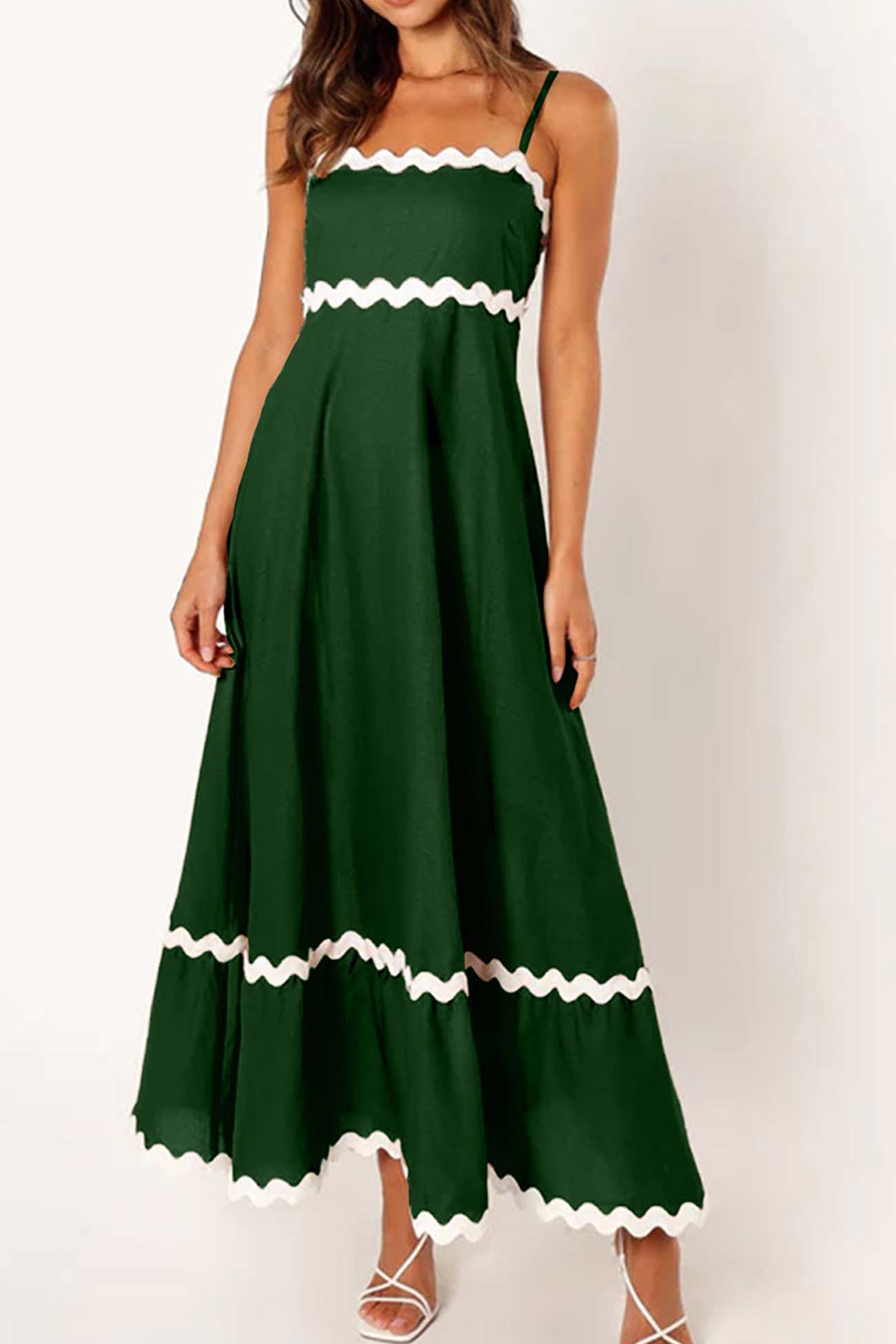 Contrast Spaghetti Strap Tiered Cami Dress