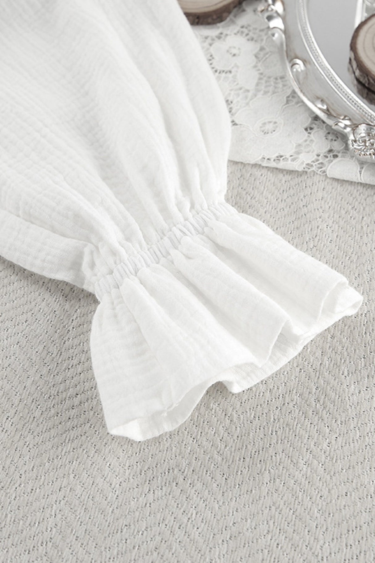 Arolora Cotton Flare Sleeve Cardigan Long Pants Set