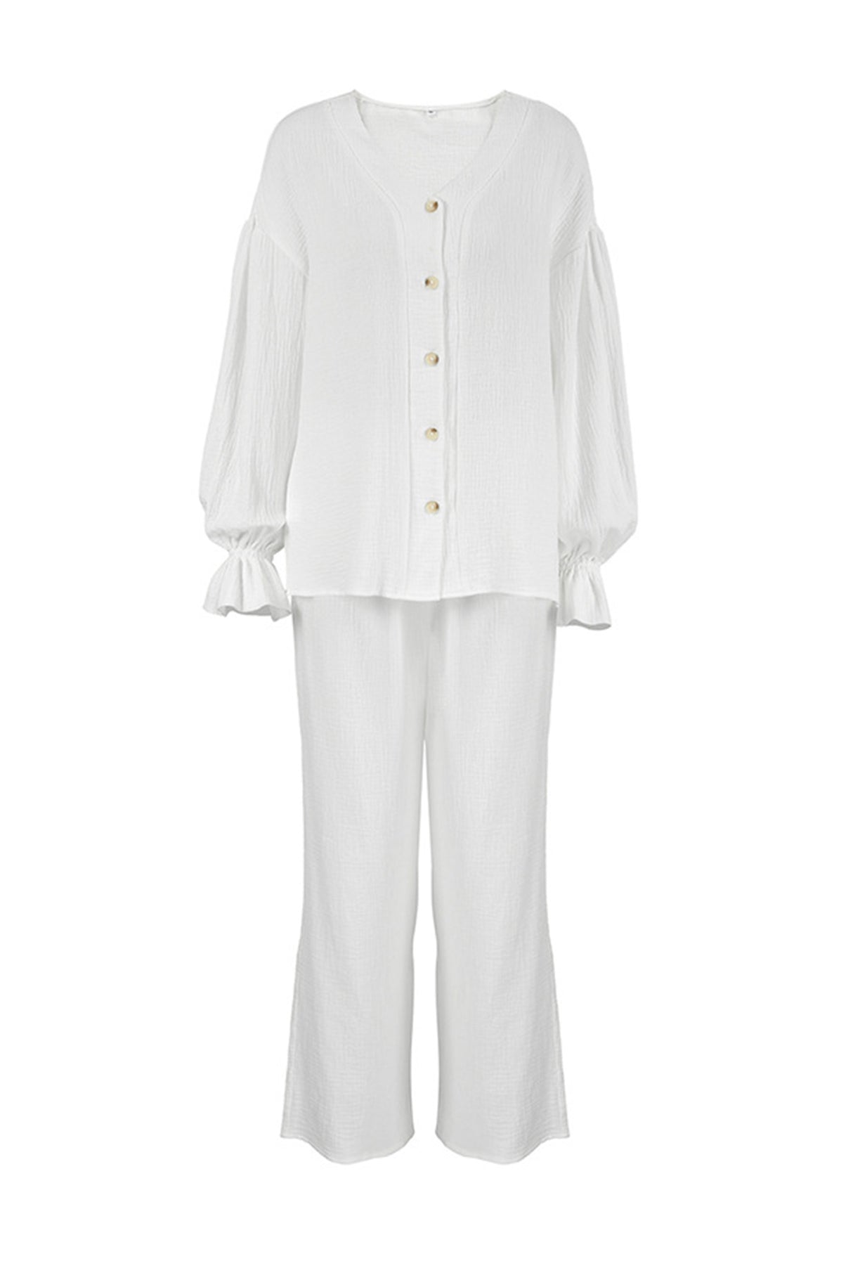 Arolora Cotton Flare Sleeve Cardigan Long Pants Set