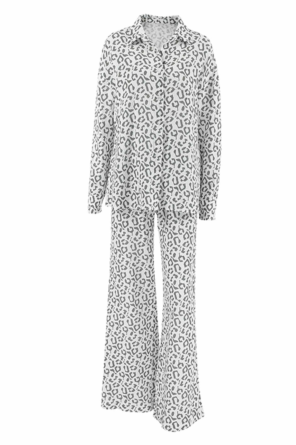 Arolora cotton-leopard-shirt-long-pants-two-piece-set