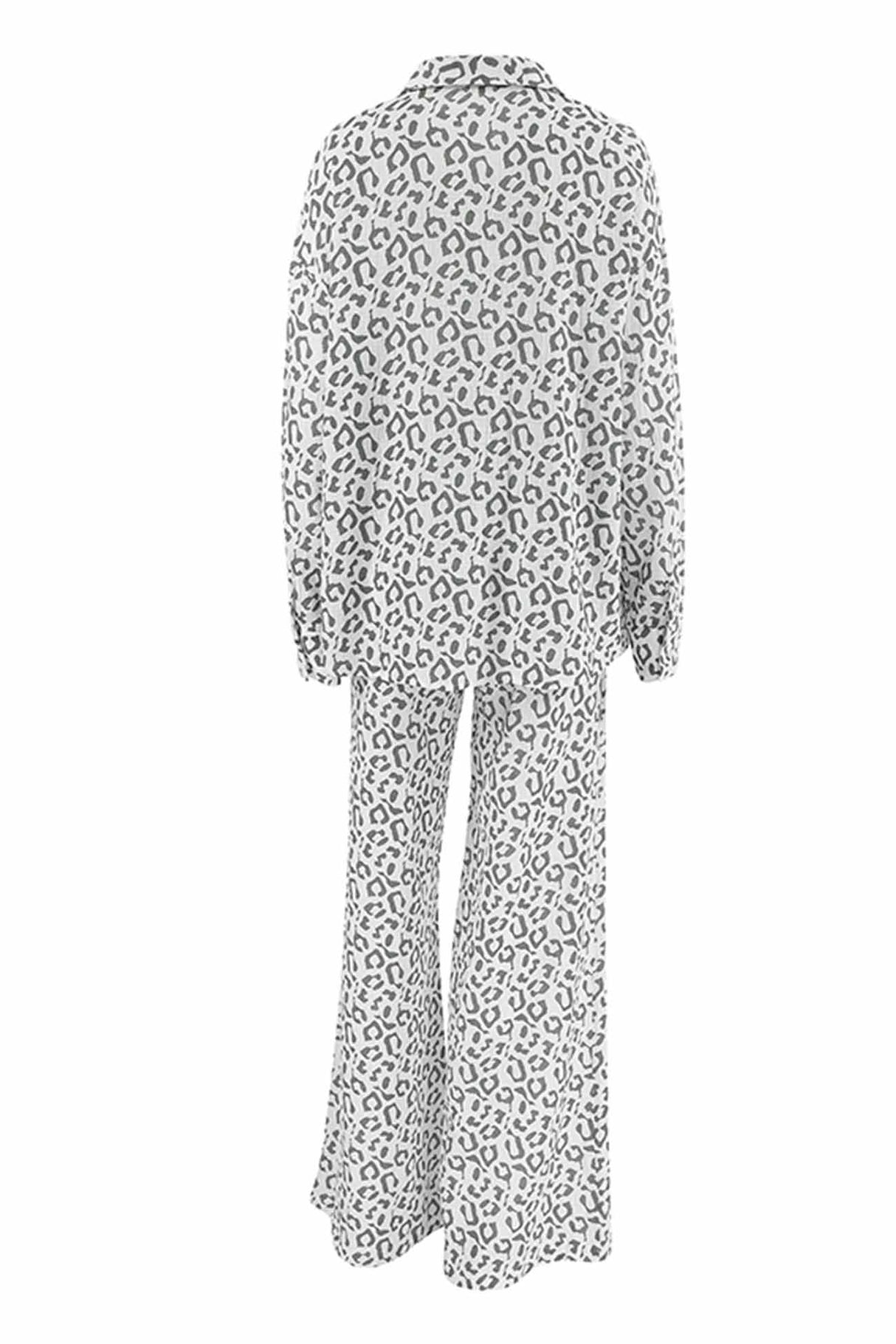 Arolora cotton-leopard-shirt-long-pants-two-piece-set
