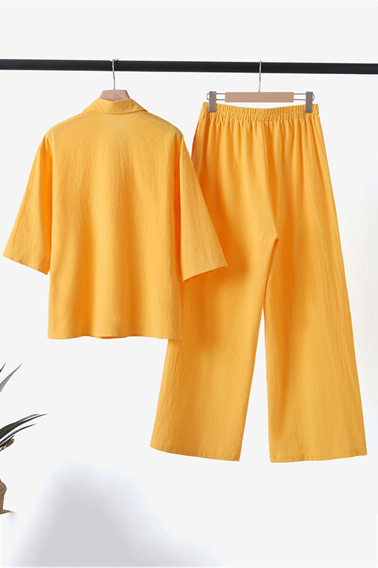 Cotton Linen Blouse Long Pants Set