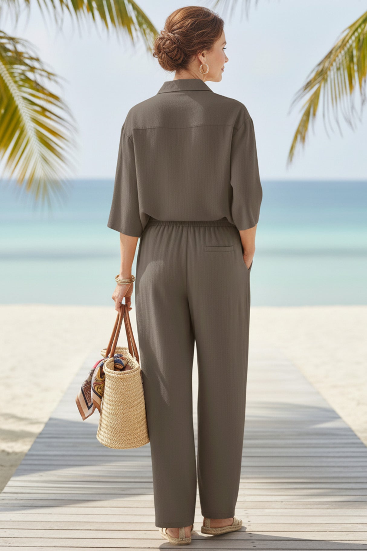 Cotton Linen Blouse Long Pants Set