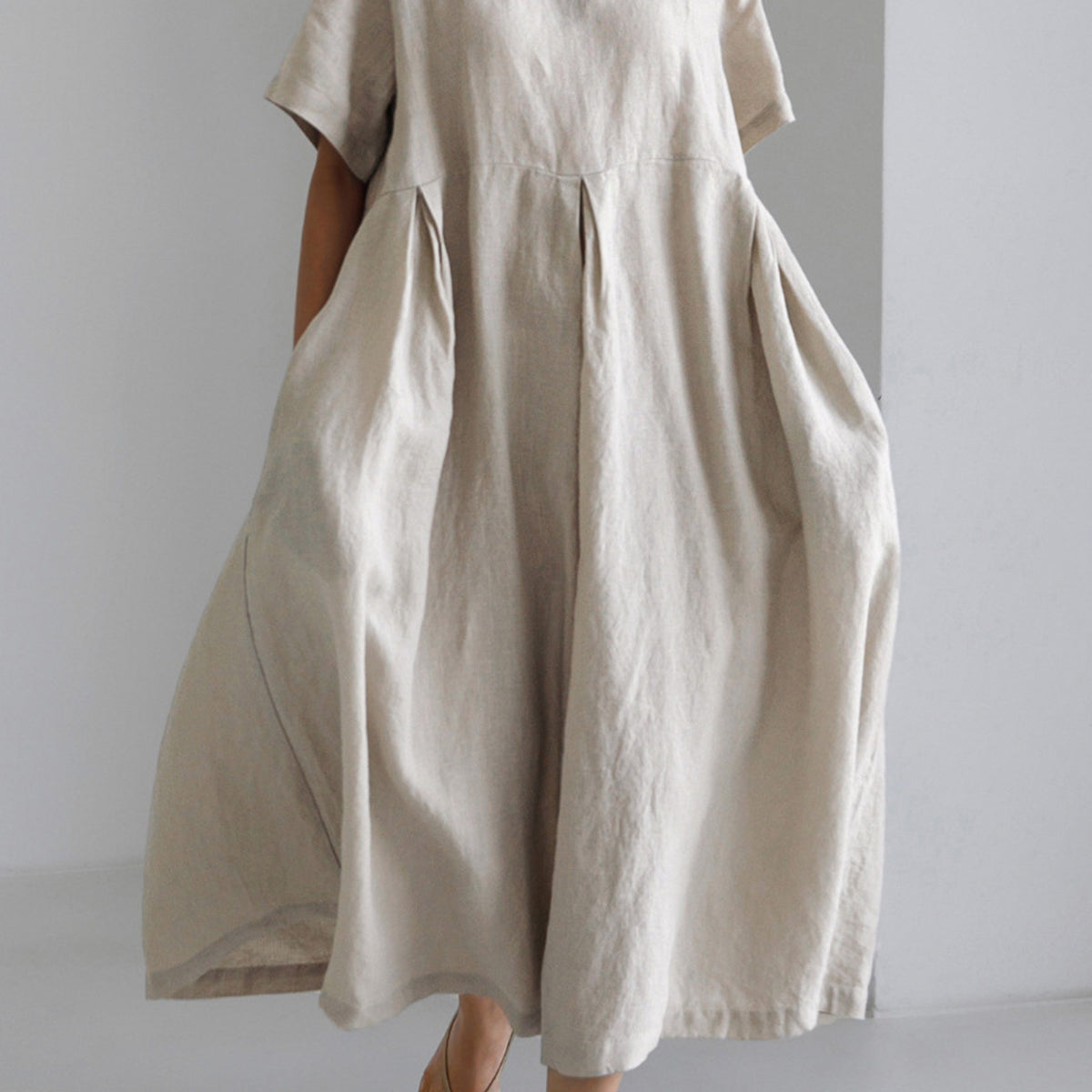 knee length dresses for ladies Women's Long Dress Maxi Dress Casual Dress Cotton Linen Dress Stylish Casual Vacation Daily Date Regular Fit Plain Short Sleeve Crew Neck Navy Blue