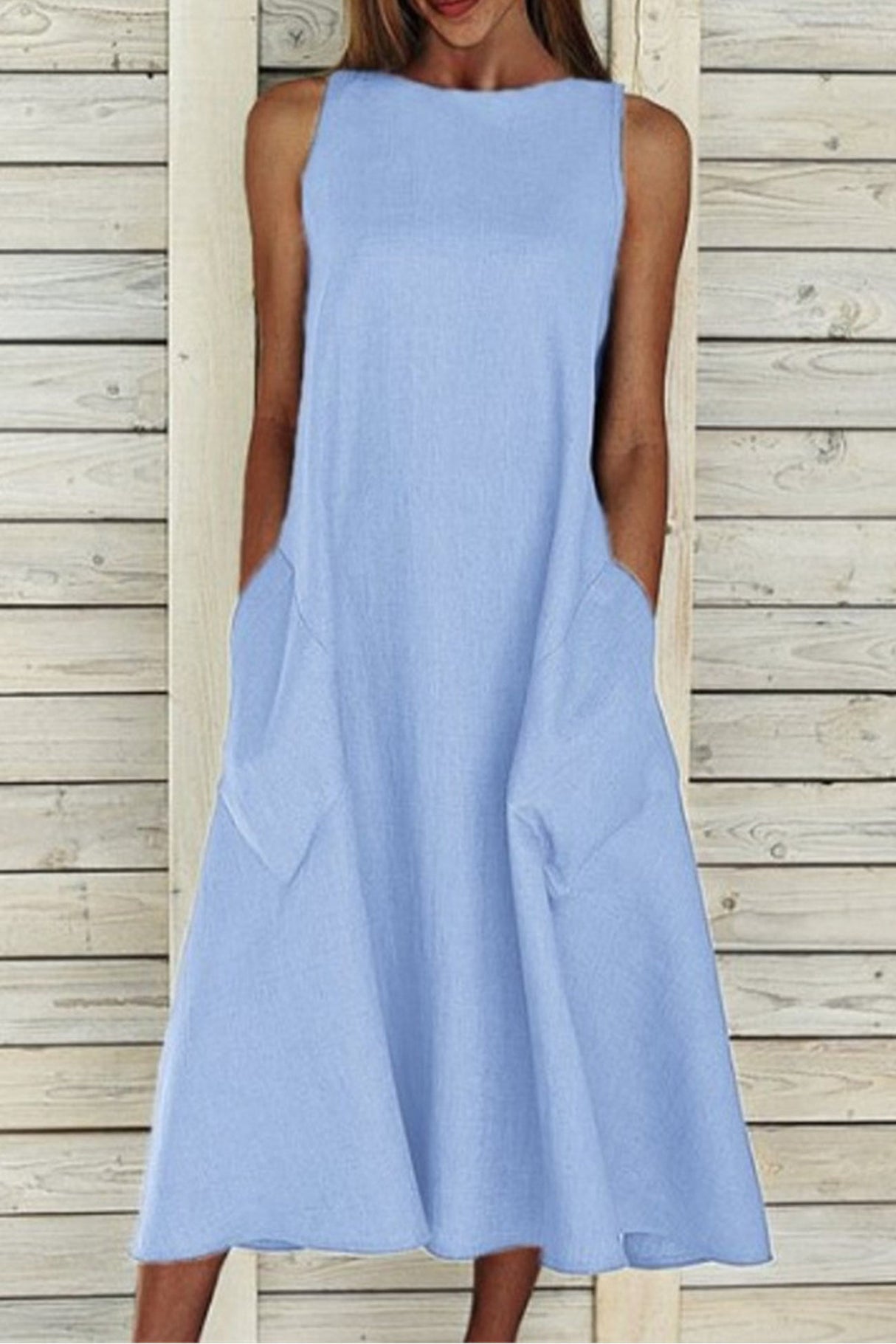 Cotton Sleeveless Large Pocket A-line Dress